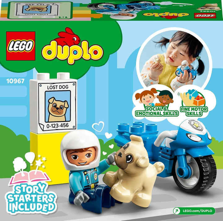 Motocicletă de poliție LEGO 10967 DUPLO, Jucărie de poliție pentru copii mici de la 2 ani, Jucărie ideală pentru abilități motorii pentru bebeluși, Motocicletă de jucărie