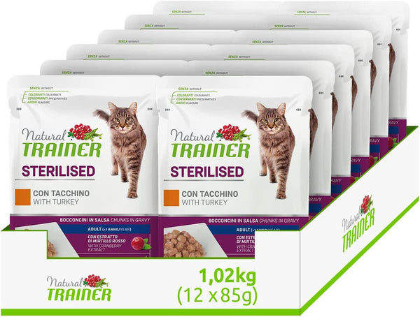 Natural Sterlisied Adult Hrană umedă pentru pisici cu curcan și fibre de mazăre, 12 pungi X 85 G - 1020 G