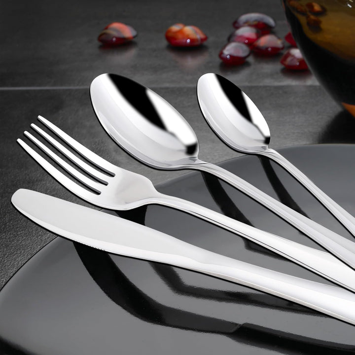 Kitchenboss Besteck Set 6 Personen: Besteckset 30 Teilig, Cutlery Set, Edelstahl Besteck, Essbesteck, Spülmaschinenfest Silber