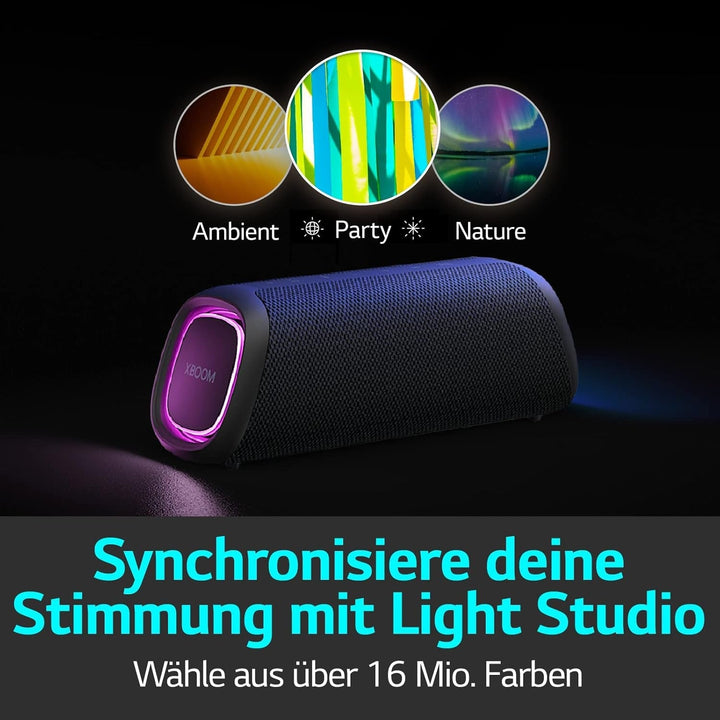 LG XBOOM Go DXG7, Difuzor Bluetooth portabil (40 wați, Google Assistant, Siri, iluminare), gri