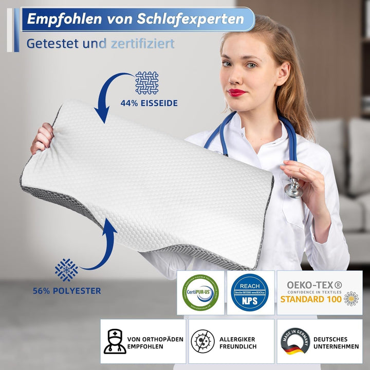 Pernă pentru dureri de gât, pernă ergonomică ortopedică pentru gât, pernă din spumă de memorie pentru părți, spate și abdomen, pernă anti-sforăit pentru bărbați femei (62 * 34.5 * 12/8CM)