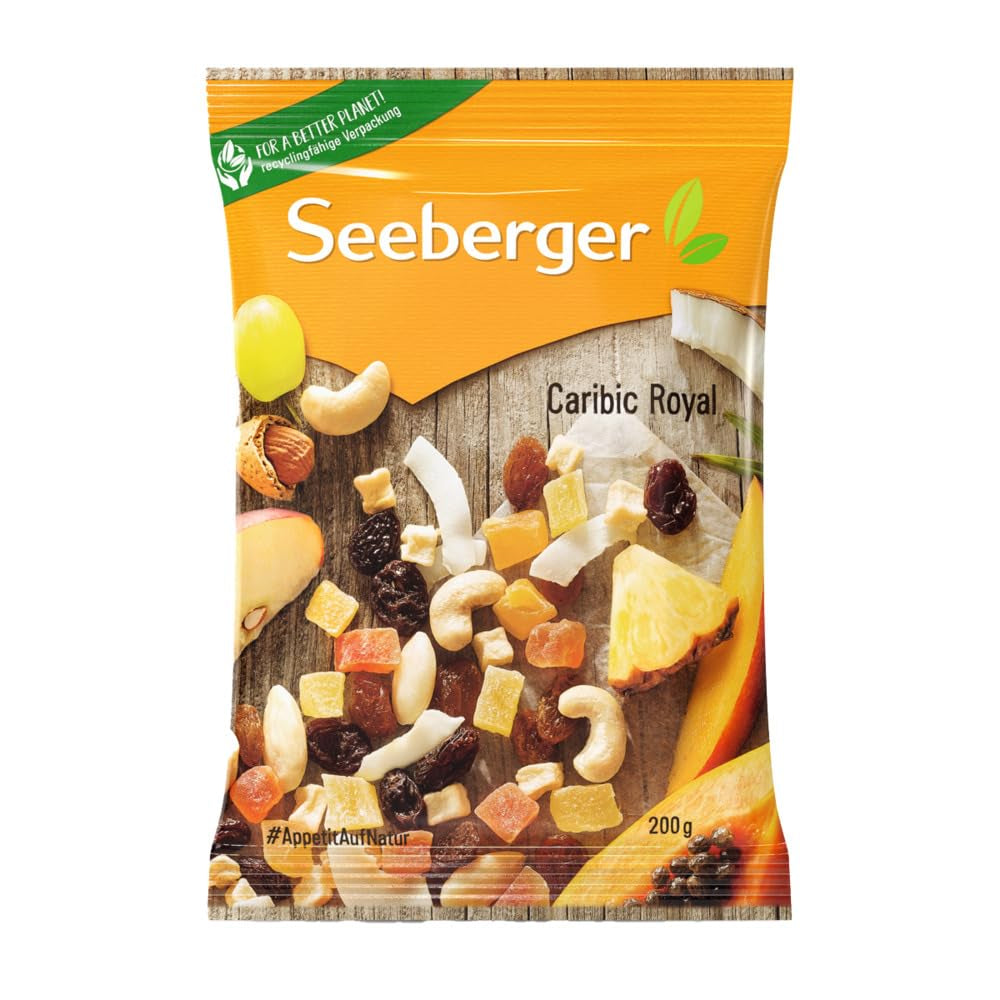 Seeberger, amestec dulce de papaya, ananas, mango, struguri și cuburi de mere cu chipsuri crocante de nucă de cocos, migdale și nuci caju, 12 x 200 grame