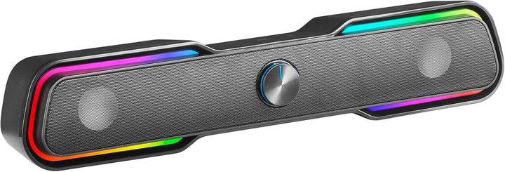 Mars Gaming MSB-ORB, Tragbarer Lautsprecher + Soundbar 20W, Orbilight RGB 360° Beleuchtung, Soundbar Mit Triple-Driver-System, Gaming-Lautsprecher Bluetooth 5.3 / Usb/Microsd/Aux/Fm, Schwarz