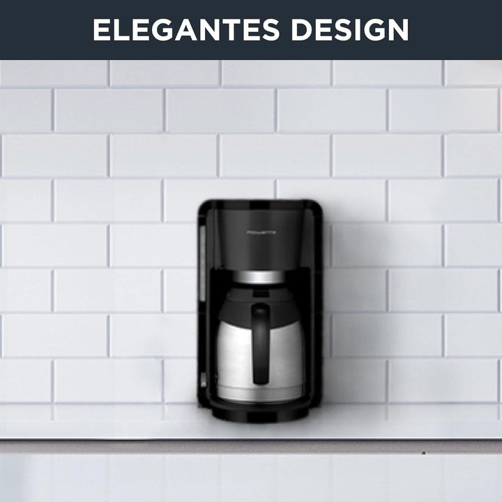 Rowenta CT3818 Cafetiera cu filtru Adagio Milano, cană termo din oțel inoxidabil, 10-15 cești, capacitate 1,25 L, oprire automată, 850 Watt, 26,5 X 27 X 38,5 cm, negru