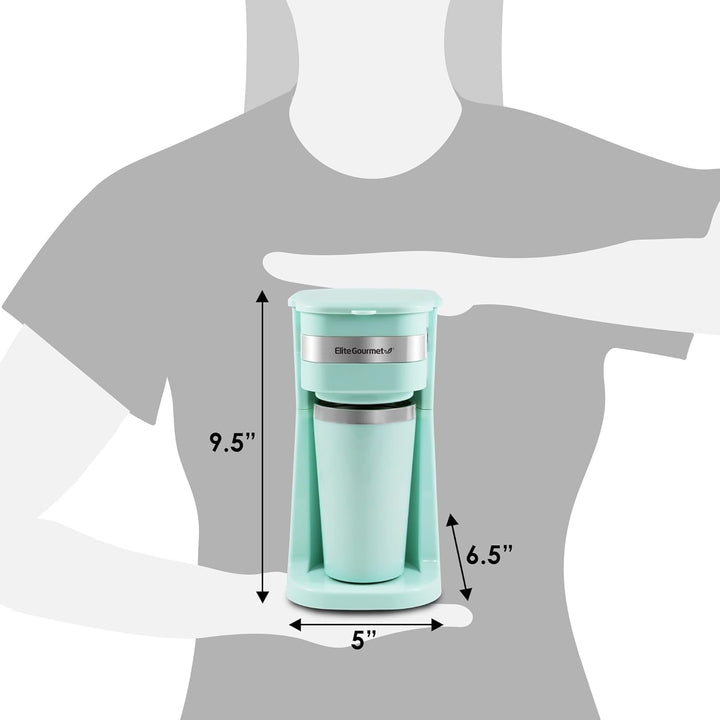 Cafetieră cu filtru pentru o singură servire EHC113M#, compactă, personală, cu cană termică de călătorie din oțel inoxidabil în interior, pentru cafea măcinată, filtru reutilizabil, verde mentă, 400 ml