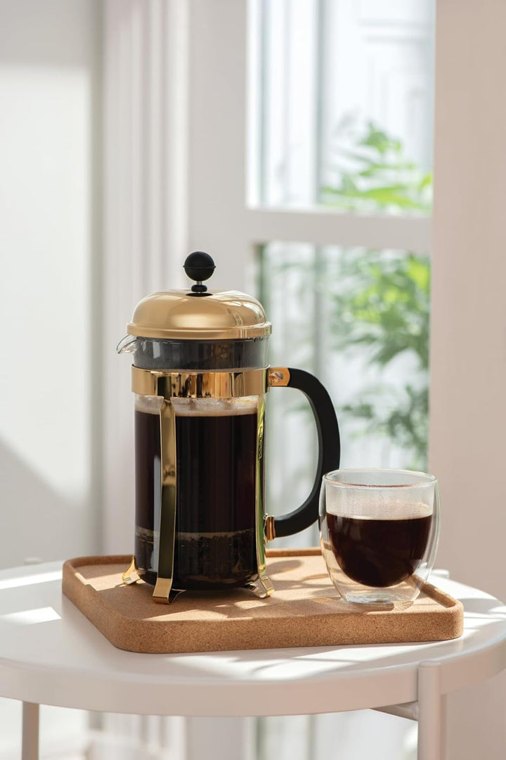 Cafetieră Bodum French Press Chambord - 1L / 8 căni Gold - Sticlă rezistentă la căldură și filtru din oțel inoxidabil - Cafetieră fără BPA, potrivită pentru mașina de spălat vase - Fabricată în Portugalia