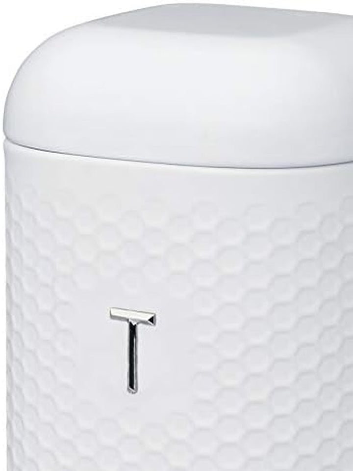 KitchenCraft Lovello caddy pentru ceai, caddy din oțel alb, suprafață texturată, stil 1950 cu capac, pentru ceai vrac și pliculețe de ceai, 11 cm x 11 cm x 19 cm, Ice White Cutii depozitare alimente Naty Shop