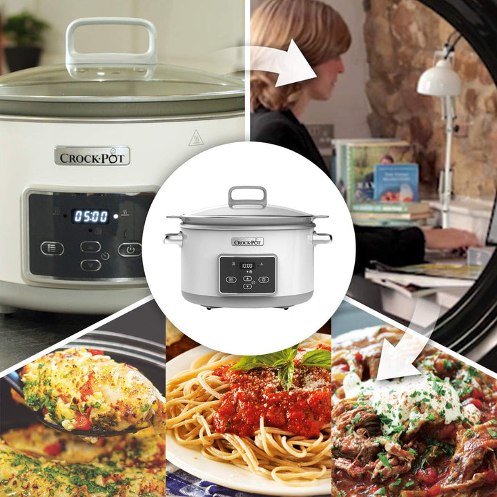 Crock-Pot Digital-Schongarer Saute Slow Cooker Mit Duraceramic | Einstellbare Garzeit | 5 Liter (5 Personen) | Weiß [CSC026X]