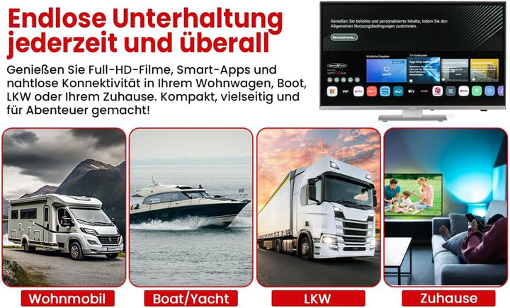 REFLEXION LDDX27IBT Smart LED Fernseher 27 Zoll / 69Cm, LG Weboshub, Wohnwagen/Wohnmobil/Camping/Caravan/Boot/Lkw TV, Slimline, 12/24/230 Volt, Full HD, Triple Tuner, Bluetooth, WLAN, Dvd-Player