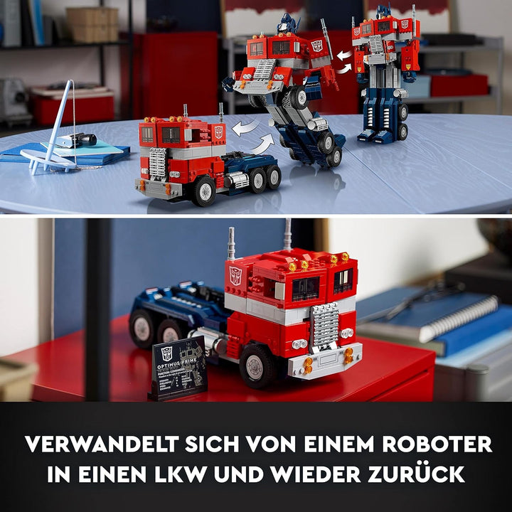 LEGO 10302 Icons Optimus Prime Set, 2In1 Robot Figura și camion Model, Transformers Toy Model Kit pentru adulți, Ziua de naștere sau Crăciun cadou pentru bărbați, femei, ea și el