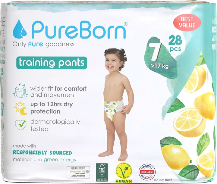 Pureborn Baby Premium Windeln Pants, Höschenwindeln, Größe 7 (17+ Kg), 16 Stück, Optimaler Schutz Für Tag Und Nacht, Dermatologisch Getestet, Ultraweich, Hautfreundlich