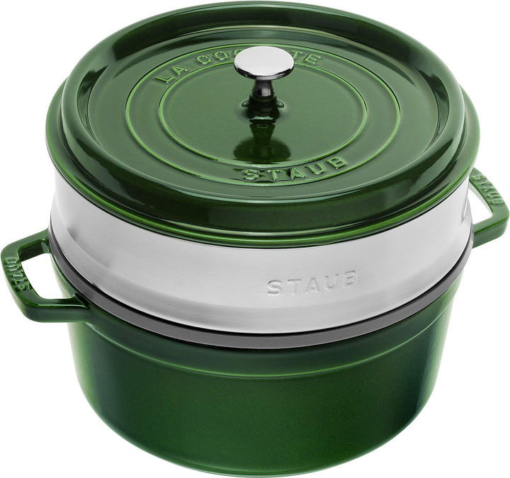 STAUB Gusseisen Bräter/Cocotte, Mit Dämpfeinsatz Aus Edelstahl, Rund 26 Cm, 5,2 L, Aromaregen Funktion Für Optimale Befeuchtung, Für Alle Herdarten Inkl. Induktion & Backofen, Kirschrot, Rot