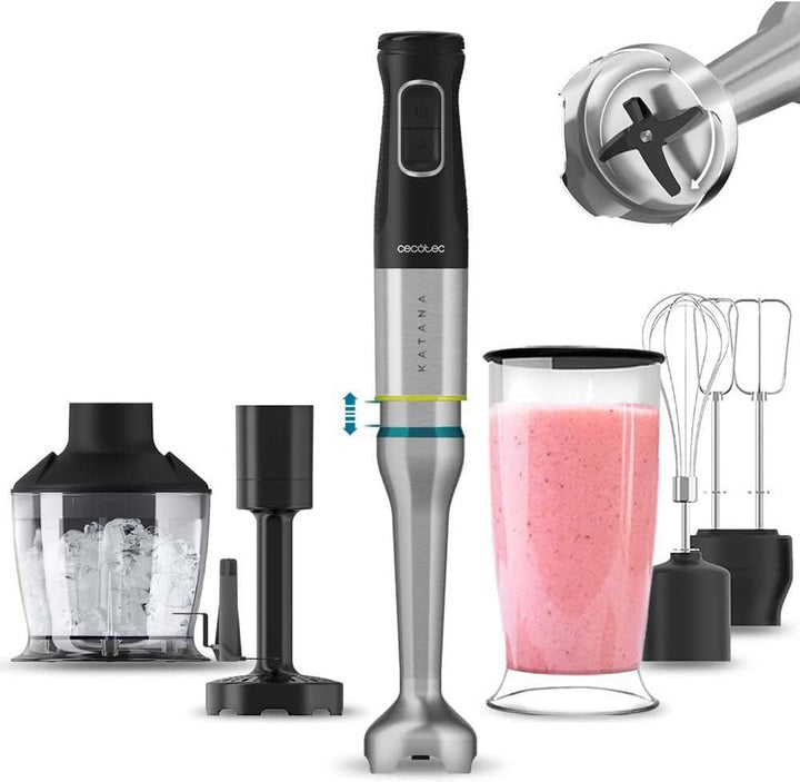 Cecotec Handmixer Katana 15 Totaldestroy Smash B. 1500 W, Total Destroy, Perreomove, 21 Geschwindigkeiten, Turbo-Funktion, Spritzschutzhaube, 8 Titan-Klingen, 800Ml Becher