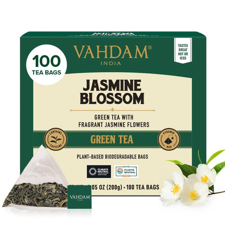 VAHDAM, ceai verde din Himalaya (100 pliculețe de ceai) 100% pur și aromat | Frunze de ceai verde natural | Vegan, fără gluten, fără lactoză | Proaspăt și direct de la sursa din India | Ceai verde