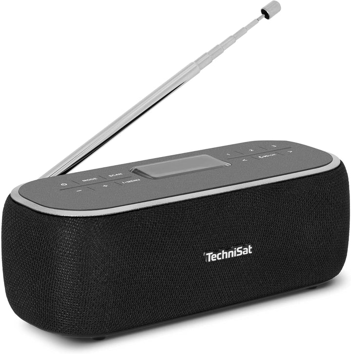 Technisat VIOLA BT 1 - Difuzor Bluetooth portabil cu radio digital DAB+ (FM, DAB, ceas, alarmă cu temporizator, memorie favorite, LCD, funcție mâini libere, aux-in, baterie reîncărcabilă, cablu de încărcare USB-C, 6W) negru/gri
