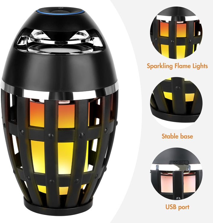 Wowlela Bluetooth Lautsprecher Mit Flammen Effekt, Tragbare Bluetooth-Lautsprecher Outdoor Kabellose Wasserdichter Bluetooth Lautsprecher Mit Licht, Für Terrasse, Garten, Geschenke Für Männer,Frauen