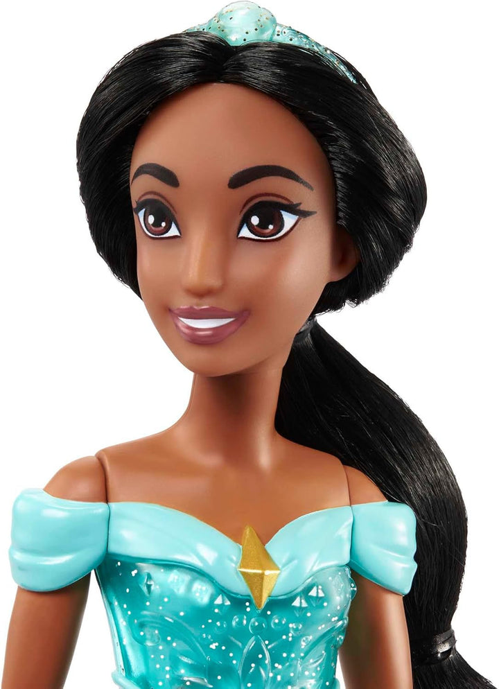 Jucărie Mattel Disney Princess, păpușă mobilă Jasmine Fashion cu haine și accesorii strălucitoare, inspirată de filmul Disney, cadou pentru copii, HLW12
