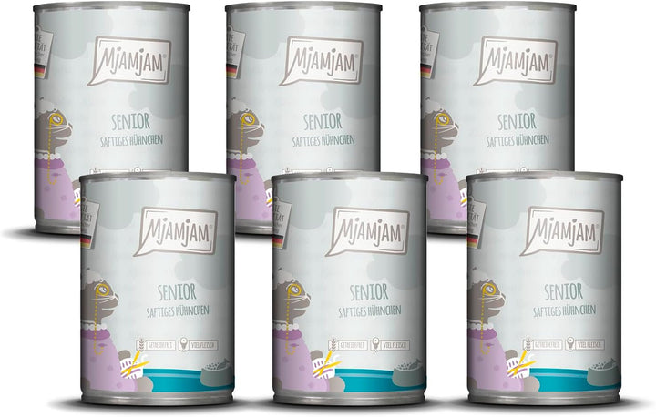 Mjamjam - Hrană umedă premium pentru pisici - Senior - Juicy Chicken, 6Pack (6X800G), fără cereale