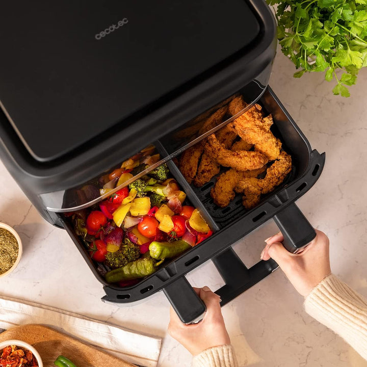 Cecotec Heißluftfritteuse 9 L Cecofry Advance Double. 2850 W, Kompakte, Digitale Und Ölfreie Diätfritteuse, Zwei Körben Mit Doppelter Temperatur Und Perfectcook-Technologie