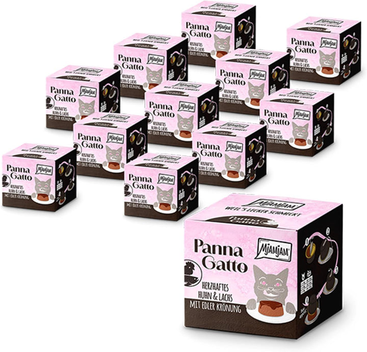 Mjamjam - Hrană umedă premium pentru pisici - Panna Gatto - carne fină de vită cu încoronare nobilă, 12Pack (2X80G), fără cereale