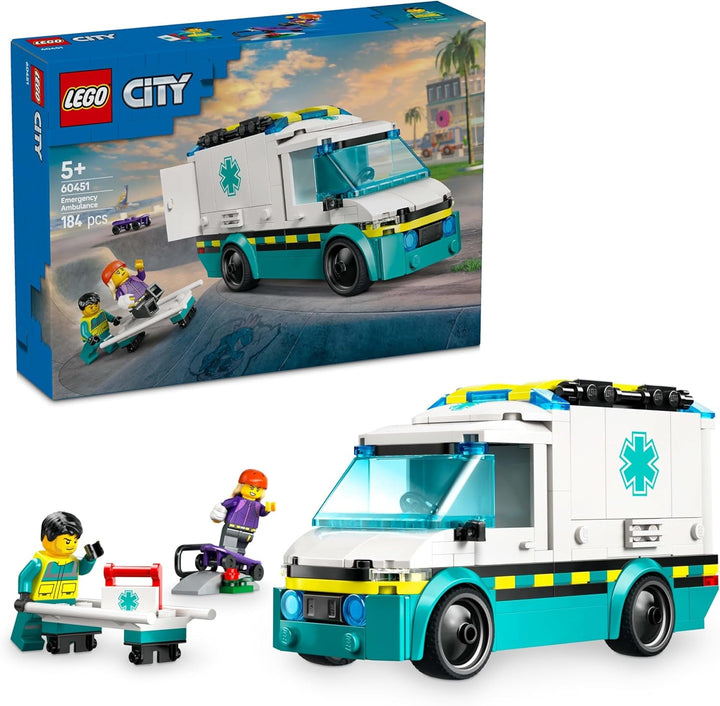 LEGO City Ambulanță - jucărie cu 2 minifigurine (skateboarder și șofer) - jucărie educativă pentru băieți și fete de la 5 ani - idei de cadouri pentru ziua de naștere și de sărbători 60451