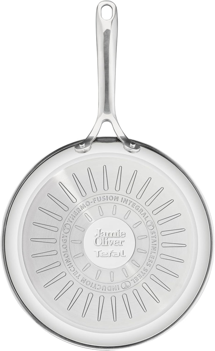 Jamie Oliver by Tefal Cook Smart Bratpfanne 24Cm, Unbeschichteter Edelstahl, Induktionsgeeignet, Thermo-Fusion Boden, Recycelbar, Genieteter Griff, Edelstahl, E3110455