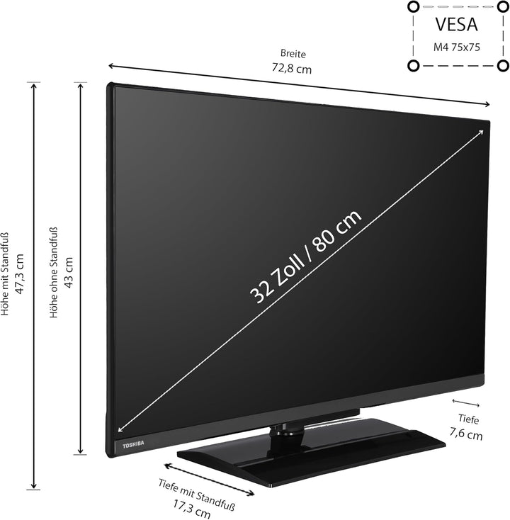 Toshiba 32LV3E63DAZ 32 Zoll Fernseher/Vidaa Smart TV (Full HD, HDR, Triple-Tuner, Bluetooth, Dolby Audio)