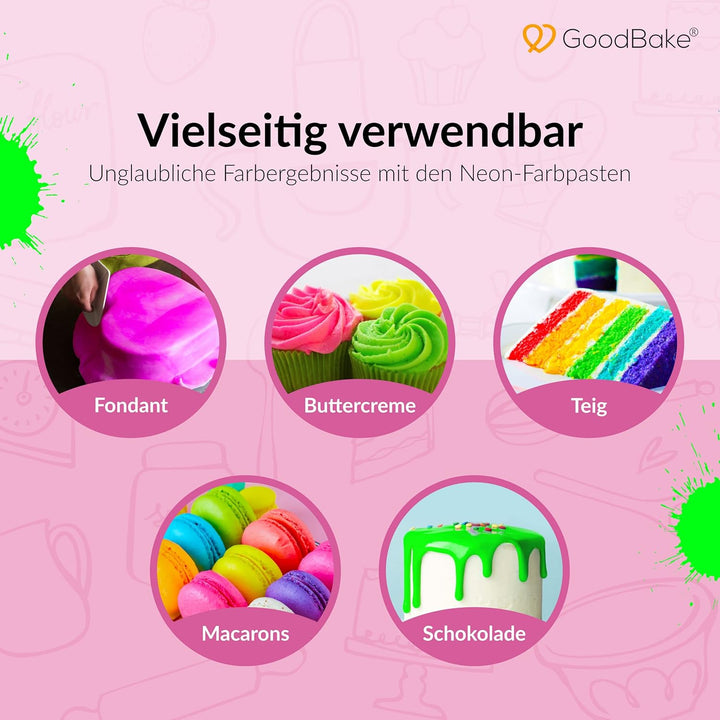 Goodbake Neonlebensmittelfarben 6 Farben Set – Intensive Lebensmittelfarbe – Lebensmittelfarbpaste – Zum Einfärben Von Torten, Fondant, Buttercreme Uvm. – 100% Vegan