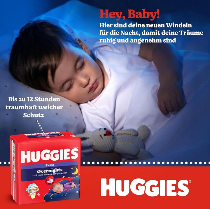 Huggies Overnight Pants Größe 4 (9-14 Kg), Windeln-Monatsbox, 104 Stück (4X26), Windelhöschen Für Die Nacht