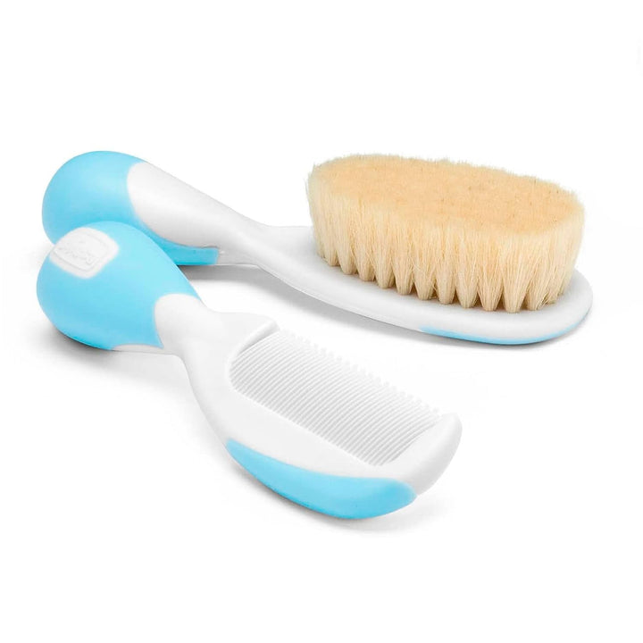 Chicco set perie de păr și pieptene pentru copii, perie pentru copii cu peri naturali moi, pieptene cu vârfuri rotunjite, mâner anti-alunecare, cadou de petrecere pentru copii - consumabile pentru nou-născuți de la 0 luni