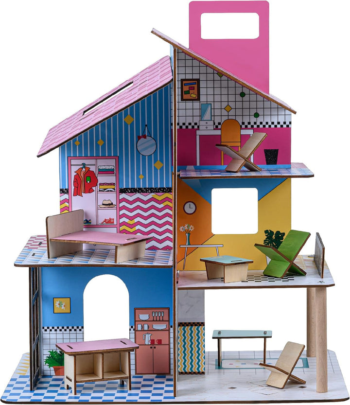 Olivia'S Little World 360 Casă de păpuși din lemn pentru copii Păpuși de 3,5" și 12 accesorii Multicolor TD-13260C