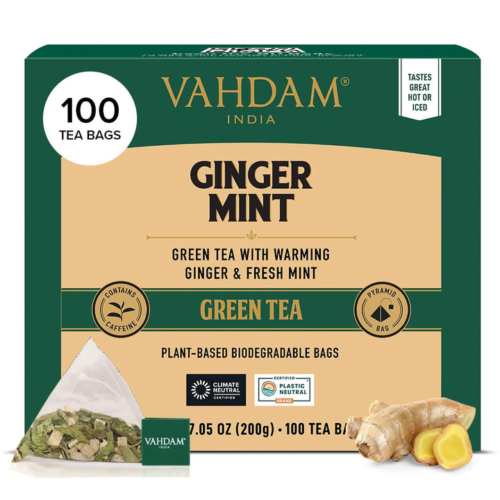 VAHDAM, ceai verde din Himalaya (100 pliculețe de ceai) 100% pur și aromat | Frunze de ceai verde natural | Vegan, fără gluten, fără lactoză | Proaspăt și direct de la sursa din India | Ceai verde