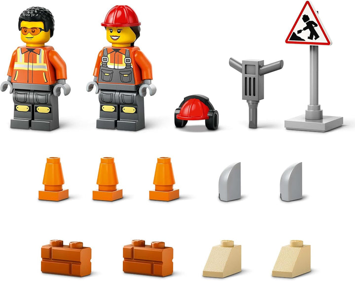 Încărcător cu roți LEGO City - Excavator de jucărie pentru copii mici, fete și băieți de la 4 ani - Set de joacă pentru vehicule - Idei de cadouri Montessori pentru preșcolari - Set cu 2 minifigurine de muncitori în construcții 60450
