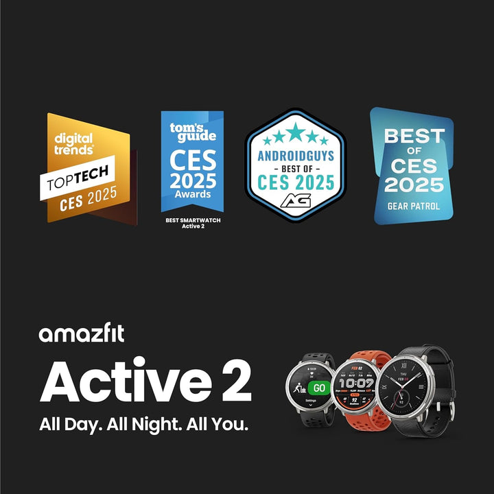 AMAZFIT Active 2 Smartwatch 44mm, hărți GPS cu direcție, fitness tracker, baterie de 10 zile, monitorizarea somnului, 160+ moduri de sport, rezistent la apă, pentru Android & Apple iPhone, silicon negru