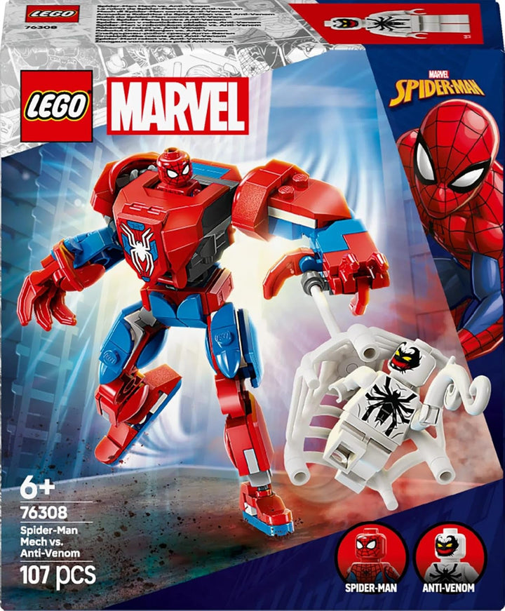LEGO Marvel Spider-Man Mech Vs. Anti-Venom - Jucărie de supererou cu 2 minifigurine - Figură de acțiune cu brațe, picioare și degete mobile - Cadou pentru băieți și fete cu vârsta peste 6 ani 76308