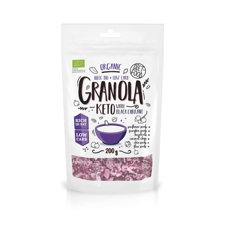 DIET-FOOD Keto Granola Mit Himbeere Low Carb Und Fettarm Glutenfreies Granola Frühstücksmüsli Non-Gmo Snack Ohne Zuckerzusatz 200G 1Er Pack