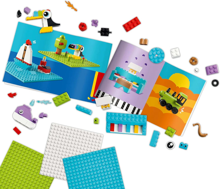 Set creativ LEGO Classic pentru construcție și joacă - set cu cărămizi colorate - construiește o casă, un câine, o mașină amuzantă, o claviatură de pian și un curcubeu - set de artizanat pentru băieți și fete de la 5 ani