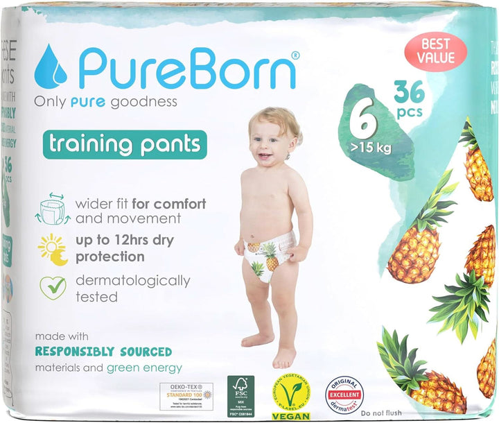 Pureborn Baby Premium Windeln Pants, Höschenwindeln, Größe 7 (17+ Kg), 16 Stück, Optimaler Schutz Für Tag Und Nacht, Dermatologisch Getestet, Ultraweich, Hautfreundlich