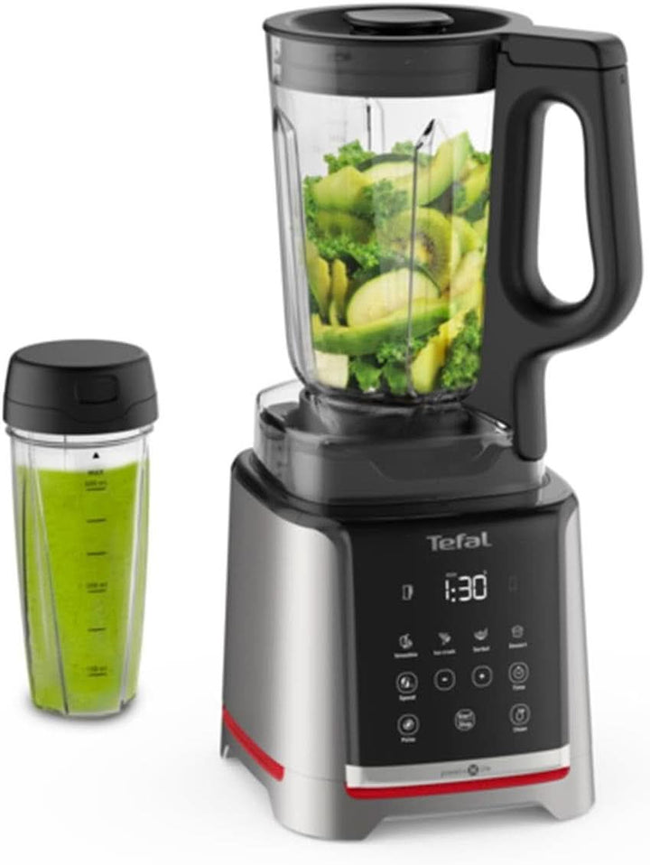 Tefal Infinymix Hochgeschwindigkeits-Standmixer, 5 Auto-Programme + Manuelle Einstellung, 2,6-L-Tritan-Behälter, Inkl. 600Ml Reisebecher/Stampfer/Rezeptheft, Silber, BL91HD31