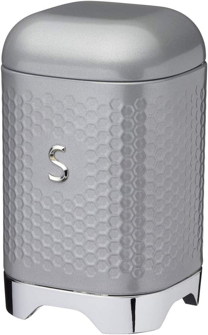 KitchenCraft Lovello caddy pentru ceai, caddy din oțel alb, suprafață texturată, stil 1950 cu capac, pentru ceai vrac și pliculețe de ceai, 11 cm x 11 cm x 19 cm, Ice White Cutii depozitare alimente Naty Shop Gri (Shadow Grey) Zahăr