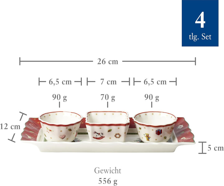 Villeroy & Boch – Toy'S Delight Dip Set 4 Teilig, Servierplatte Mit Schälchen, Dipschälchen Set, Weihnachten, Tischdekoration Toys, Serviertablett, Schalen, Weihnachtsdeko Innen, Premium Porzellan