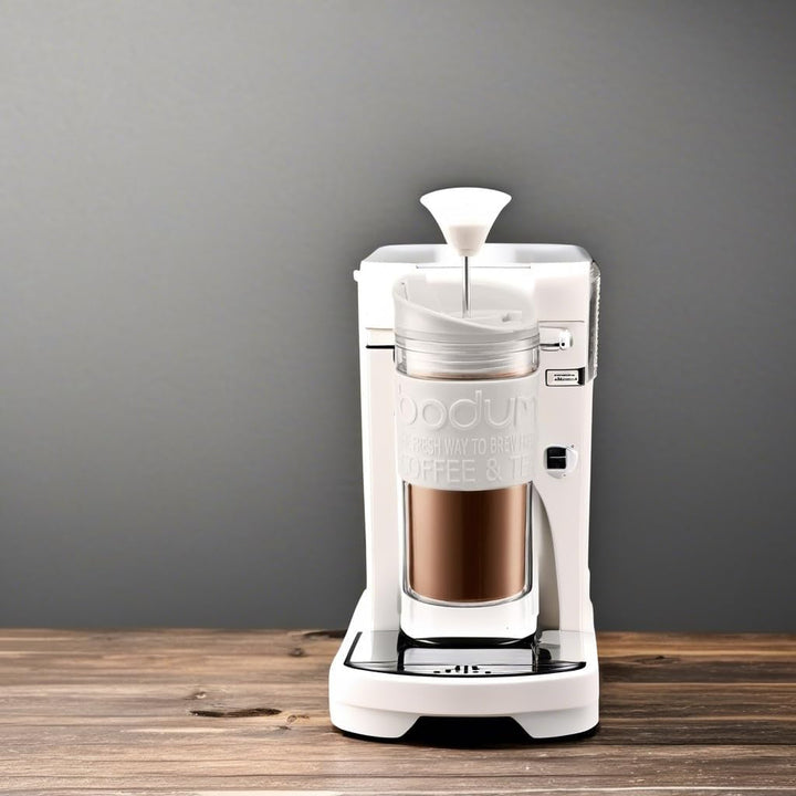 Cafetieră Bodum 11102-913S Travel Press, Plastic, Alb/Transparent, 0,35 L, 7,1 x 8,9 x 17,2 cm, 1 unitate