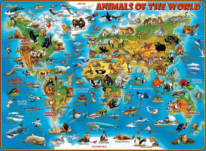 Ravensburger Puzzle pentru copii - 13257 Animale din jurul lumii - Puzzle Harta lumii pentru copii de la 9 ani, cu 300 de piese în format Xxl