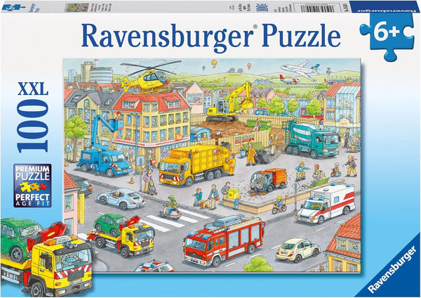 Ravensburger puzzle pentru copii - 10558 Vehicule în oraș - Puzzle pentru copii cu vârsta de peste 6 ani, cu 100 de piese în format XXL