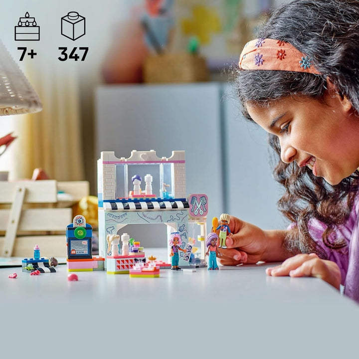Salon de coafură LEGO Friends, set de construit și jucat pentru jocuri de rol creative, jucărie de construit, cadou pentru fete cu vârsta de peste 7 ani, 3 minifigurine de personaje pentru jocuri de rol 42662