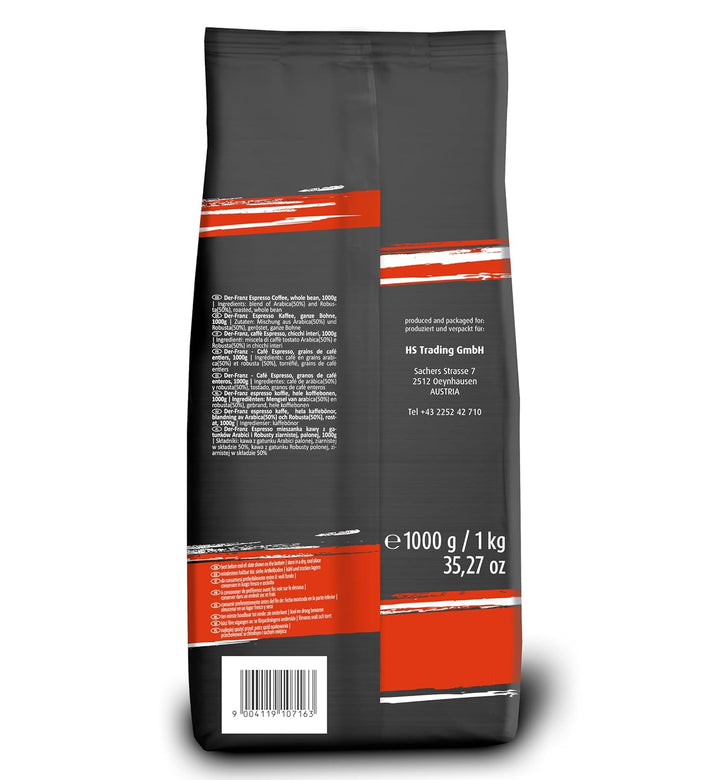 Der-Franz Espresso Kaffee, Intensität 5/5, Arabica Und Robusta, Ganze Bohne, 4 X 1000 G