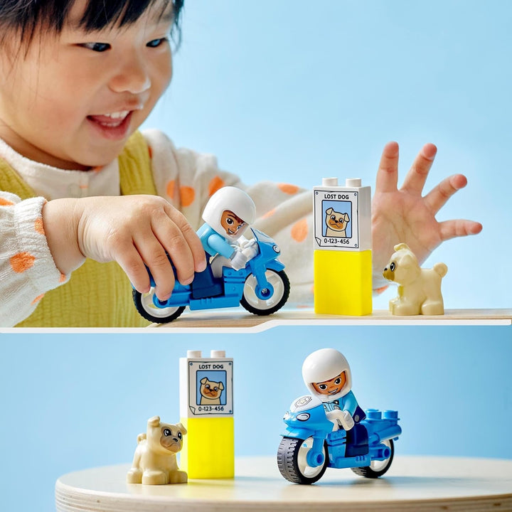 Motocicletă de poliție LEGO 10967 DUPLO, Jucărie de poliție pentru copii mici de la 2 ani, Jucărie ideală pentru abilități motorii pentru bebeluși, Motocicletă de jucărie