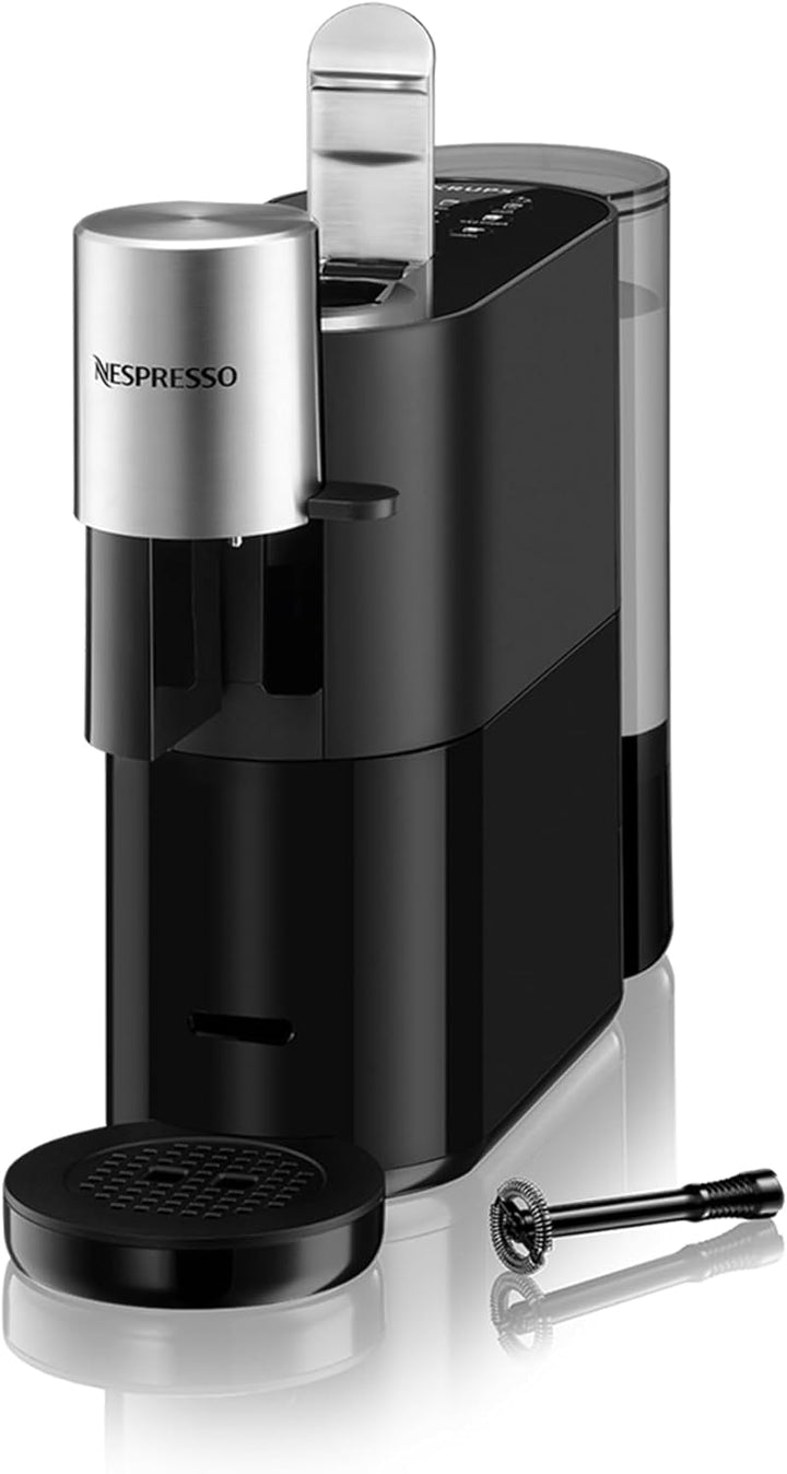 Aparat de cafea Nespresso Krups Atelier cu spumă de lapte, rezervor de apă de 1 litru, inclusiv ceașcă de sticlă + capsule, presiune 19 bar, negru/argintiu, XN8908