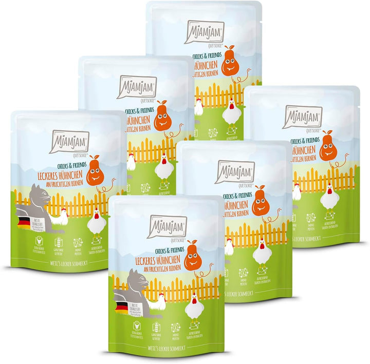 Mjamjam - Hrană umedă premium pentru pisici - Chicks & Friends Box, 9 pachete (9 X 300G), fără cereale și cu carne suplimentară