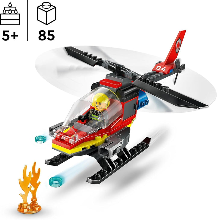 LEGO City Fire Brigade Helicopter, set cu jucărie elicopter și figurină pilot, elicopter de pompieri pentru o experiență de joc imaginativă, cadou pentru copii, băieți și fete de la 5 ani 60411